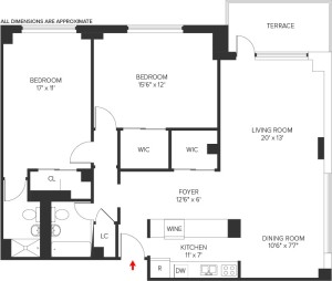The layout shows generous size rooms and lots of closets